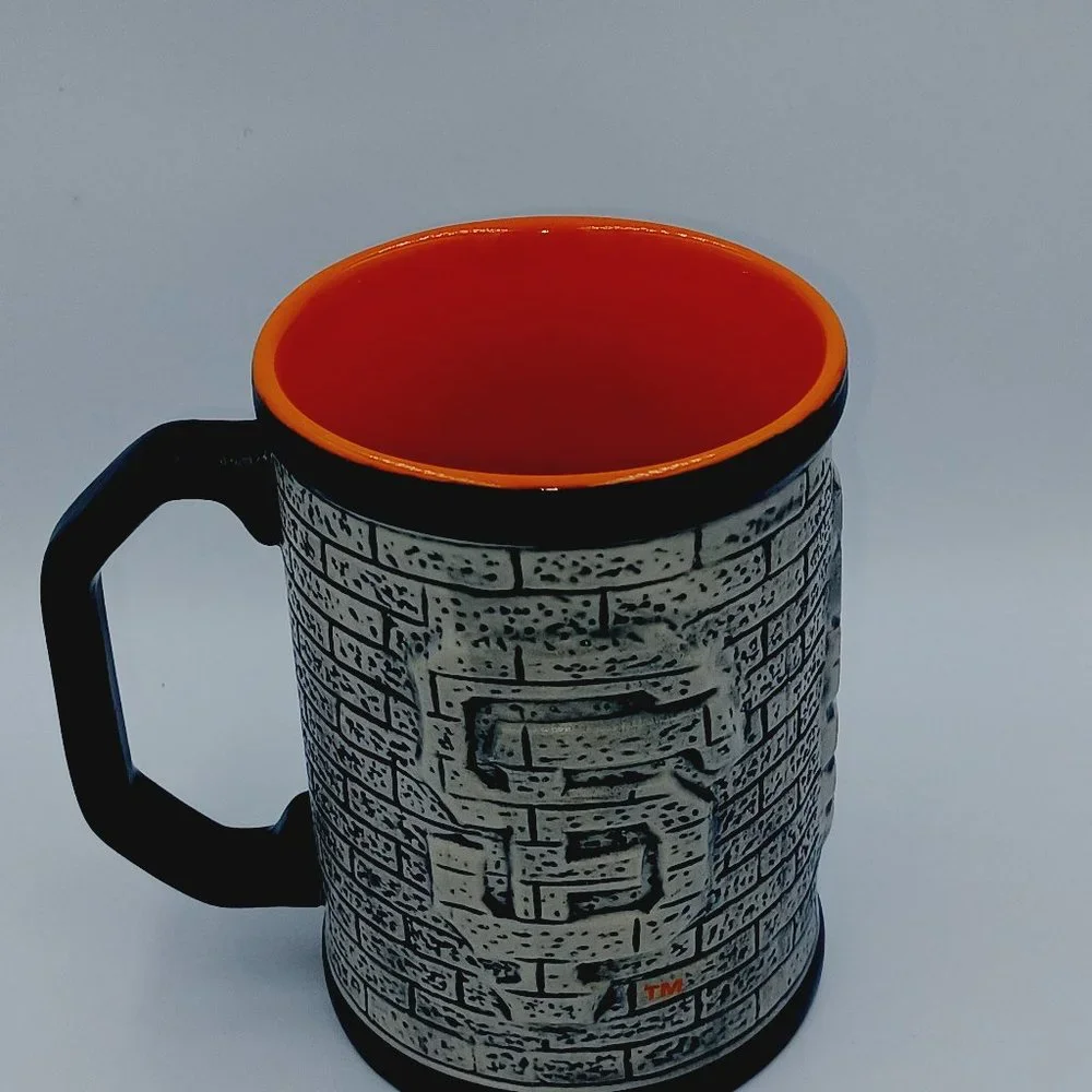San Francisco Giants Raised SF Logo Ceramic Coffee Mug Gray Brick Design MLB
